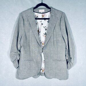 Skies are Blue Sweater Blazer Womens L Gray Stretch Ruched Sleeve Jacket